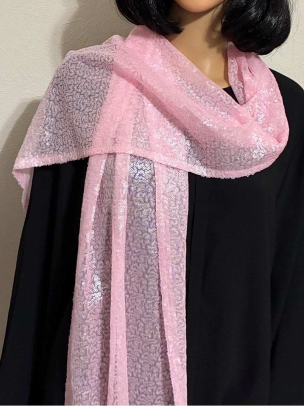 Shimmery Pink Sequin Tulle Scarf – 13x72 Light & Airy Cotton Candy Wrap